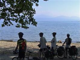 Our first view of Lake Geneva, from La Chamberonne, Lausanne, 55.6 miles into the ride